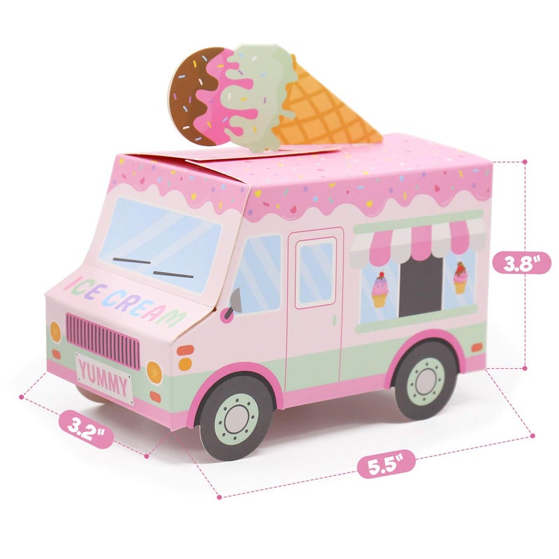 Bessmoso Ice Cream Party Favor Boxes Ice Cream Truck Shape Treat Boxes for Summer Goodie Candy Boxes Sprinkles Themed Baby Shower Kids Birthday Party Centerpieces Table Decor Supplies Set of 12 - Image 2